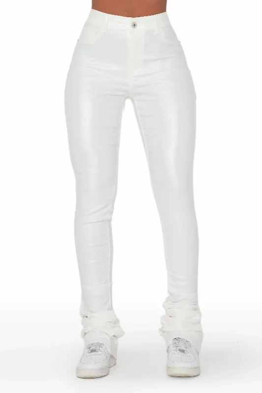 Zaniyah Metallic White PU Super Stacked Pant