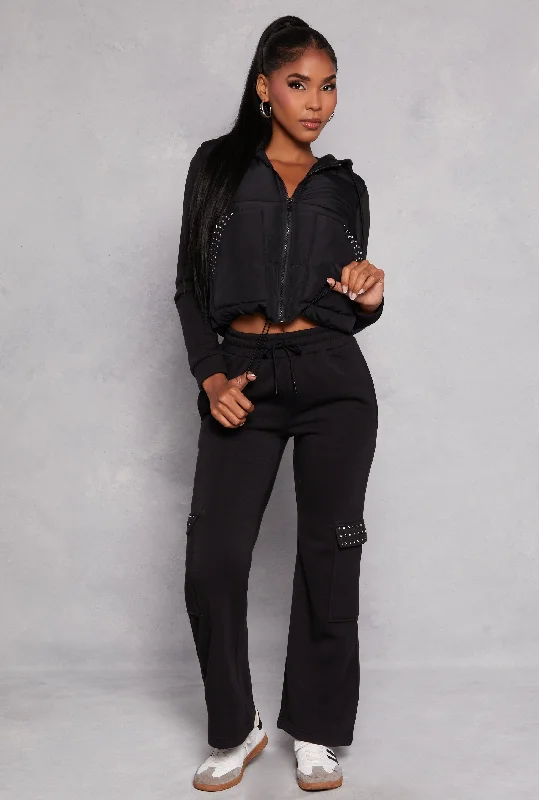 Almost Famous Rhinestone Cargo Pocket Sweatpants