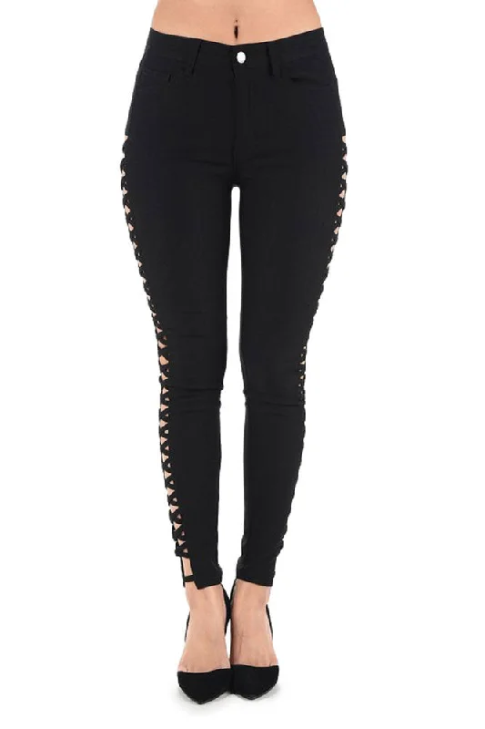 High Waisted Super Stretch X Cut-Out Skinny Pants