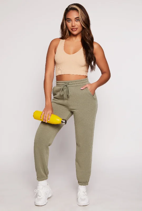 Fleece Drawstring High Waist Joggers