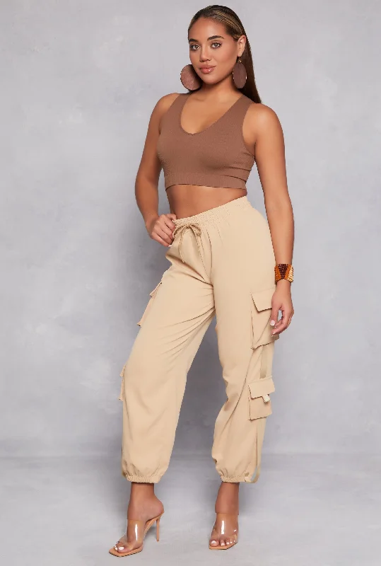 Poplin High Waisted Cargo Joggers