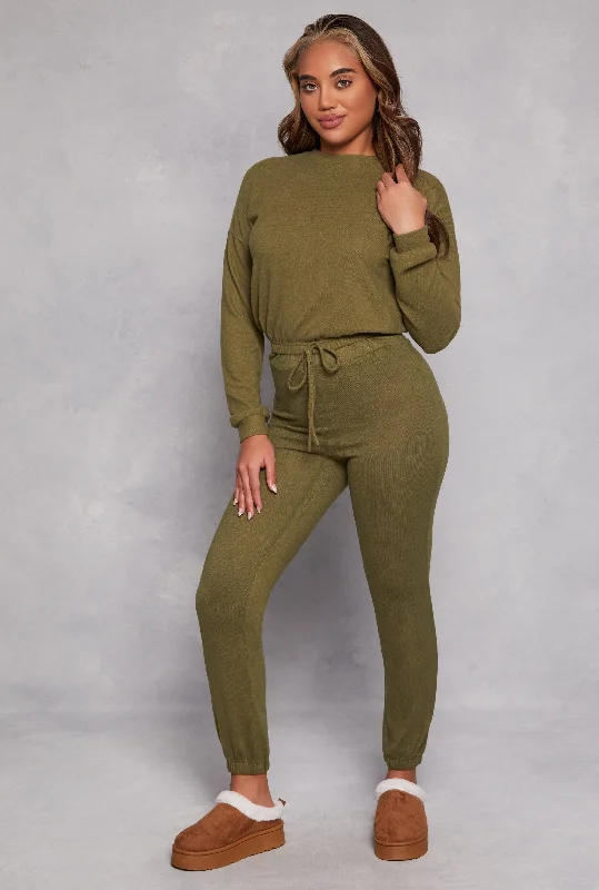 Fleece High Waisted Pull On Sweatpants