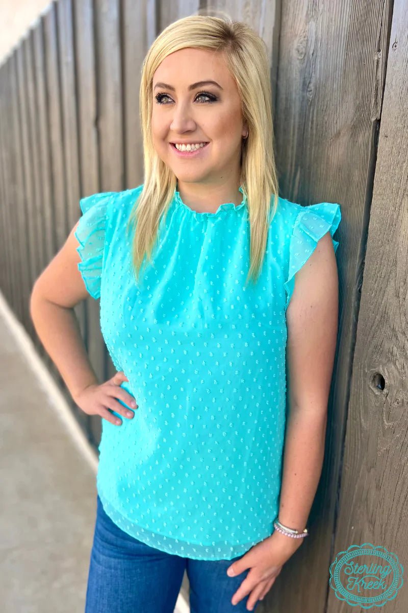 Plus Swiss Dot Turquoise Babydoll Top