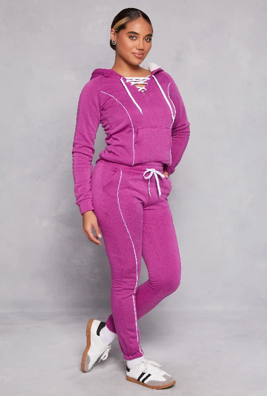 Fleece Drawstring Contrast Piping Joggers