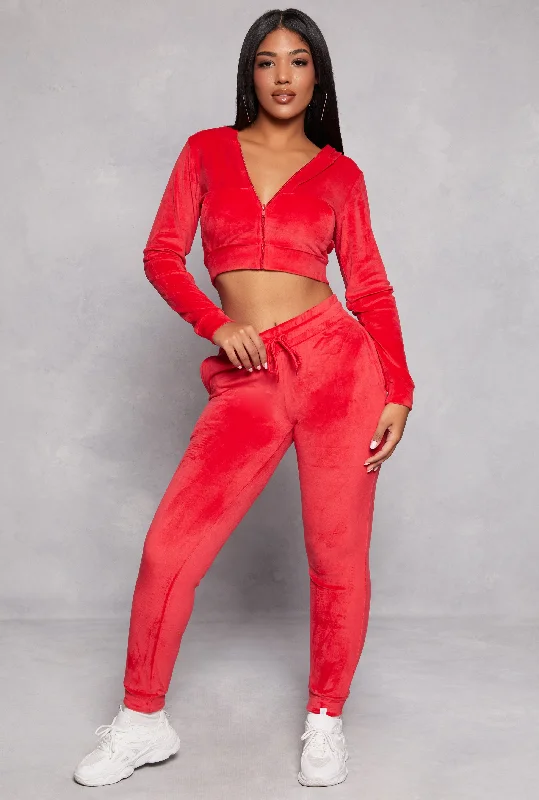 Velour Drawstring High Waist Joggers