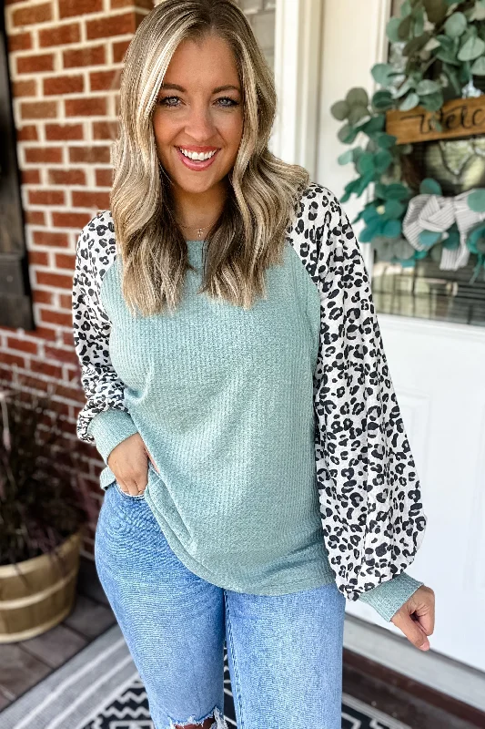 Wild & Cozy Waffle Top - Sage