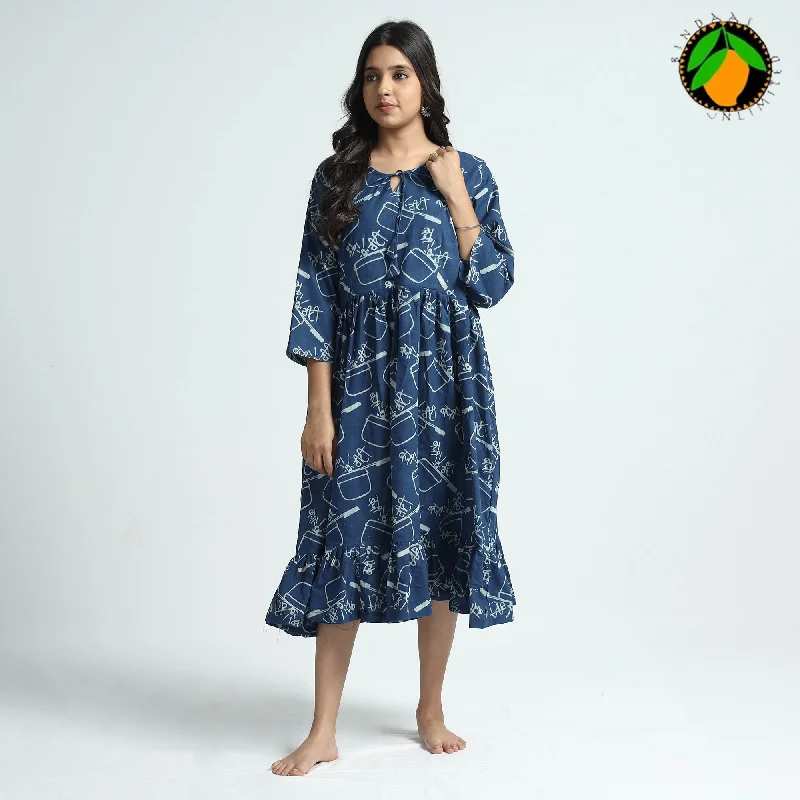 Blue - Bindaas Art Block Printed Cotton Dress