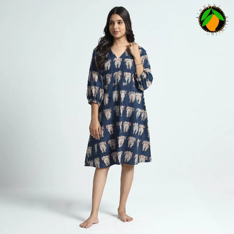 Blue - Bindaas Art Block Printed Cotton Dress