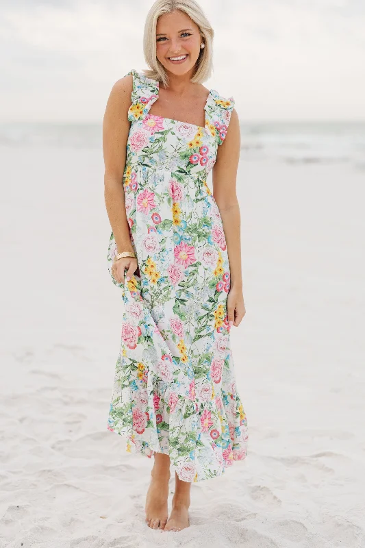 Celebrate The Day White Floral Midi Dress