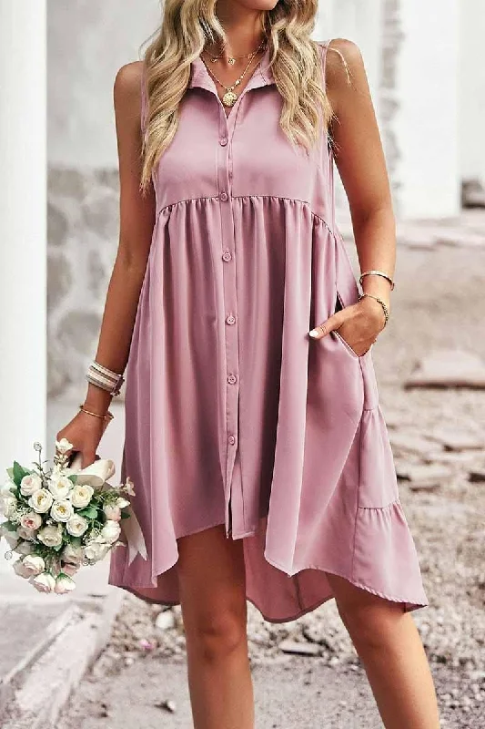 SLEEVELESS BUTTON DOWN SHIRTS DRESS