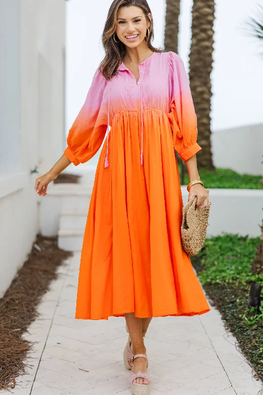 Fate: Living The Life Pink Orange Ombre Midi Dress