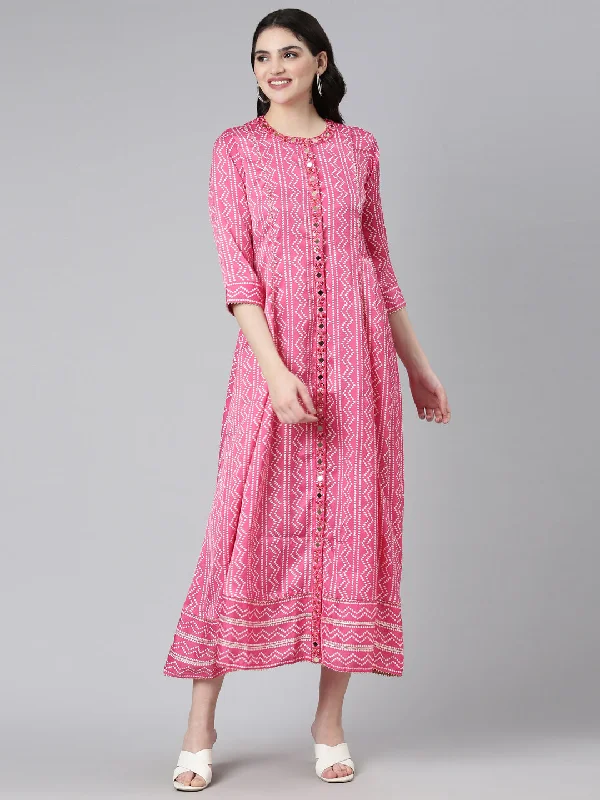 Neeru's Pink Regular Anarkali Printed Kurta