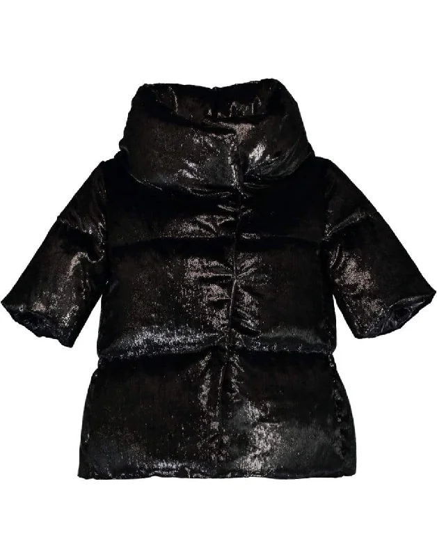 Black Short Sleeve Crystal Velvet Jacket