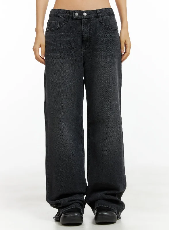 Double-Buttoned Wide Washed Baggy Jeans CL417