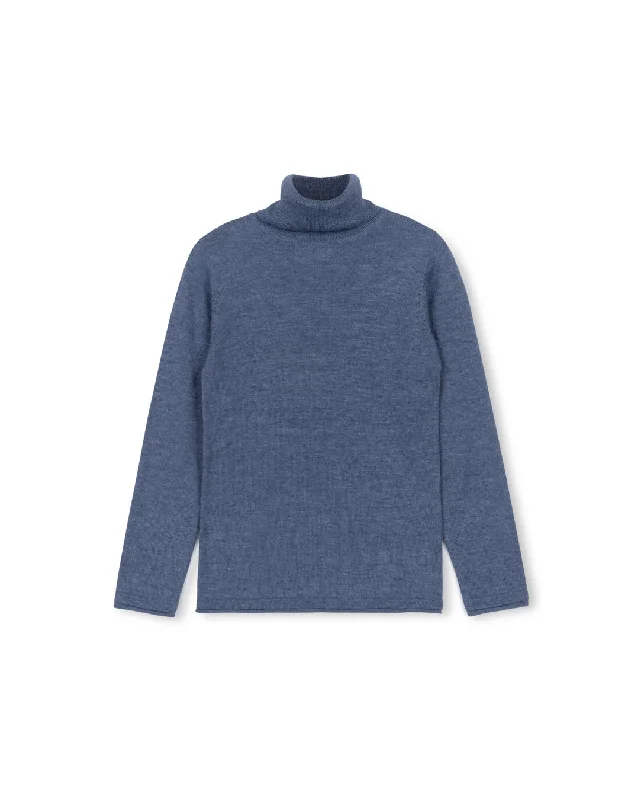 LILOU BLUE FITTED FLAT KNIT TURTLENECK [FINAL SALE]